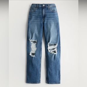 ULTRA HIGH-RISE RIPPED MEDIUM WASH DAD JEANS Vintage Stretch limited edition NWT